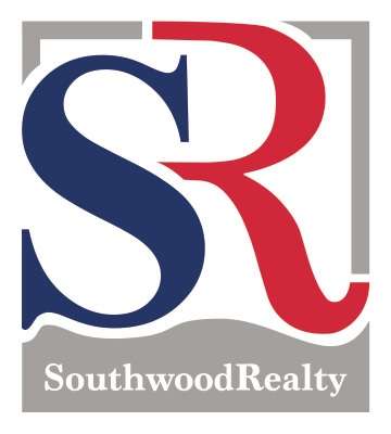 southwood realty logo, blue and red lettering with a white background and gray frame